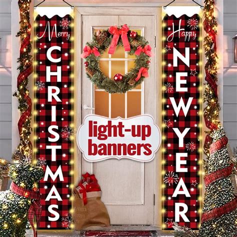 Merry Christmas Banner Decorations Plaid Banner For Indoor Outdoor