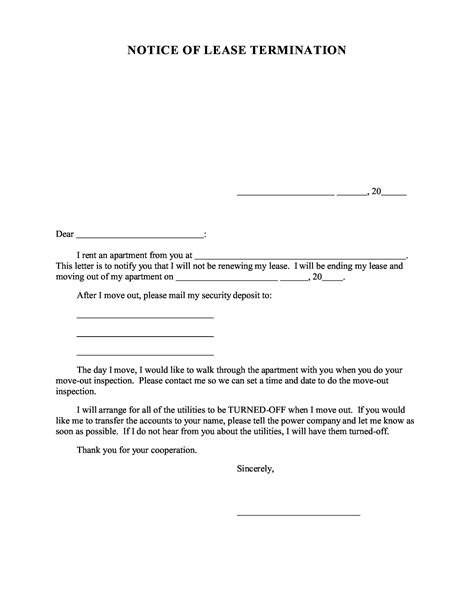 lease termination letter to tenant template