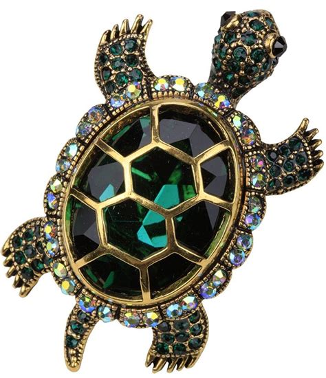Jewelry Womens Crystal Big Turtle Pin Brooch Pendant Green