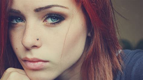 Sexy Pierced Blue Eyed Long Haired Red Hair Teen Girl Wallpaper 5719