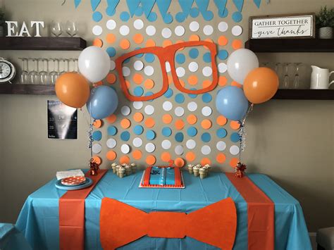 Molecole 81pcs blippi birthday party supplies kit,12 balloons for kids birthday party supplies,background,blippi party plate,tablecloth,blippi theme party supplies 4.4 out of 5 stars 113 $38.99 Blippi Birthday Party. Bow tie table, garland, glasses ...