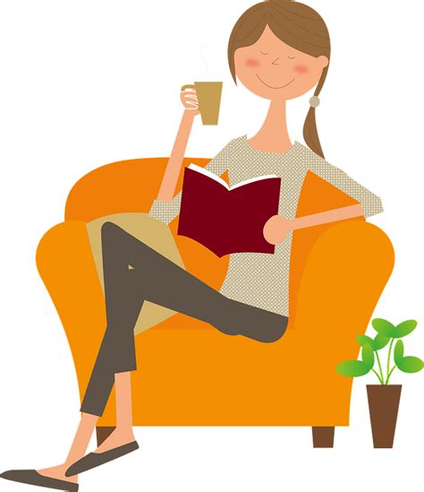Woman Is Drinking Coffee And Reading Book Clipart Free Download