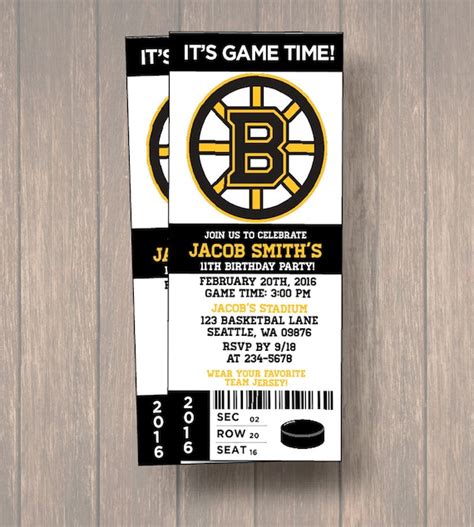 12 Boston Bruins Birthday Invitation Hockey Ticket Invitation Sport