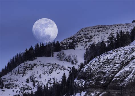 Full Moon Over Snowy Mountain Free Image Download