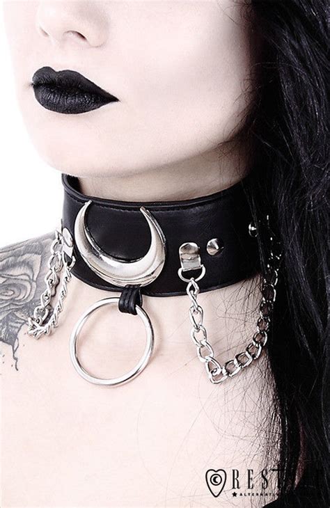 restyle iron moon collar black goth punk emo gothic adult womens necklace choker fearless apparel