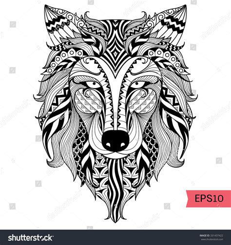 Detail Zentangle Wolf For Coloring Pagetattoo T Shirt Design Effect