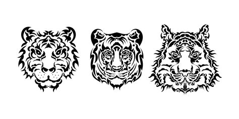 A Set Of Lions Faces Consisting Of Patterns Tiger Head Print For T