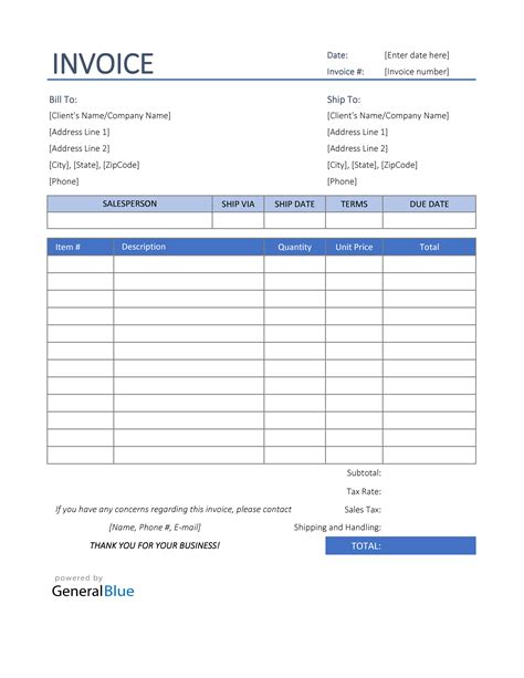 Sales Invoice Template In Excel Colorful