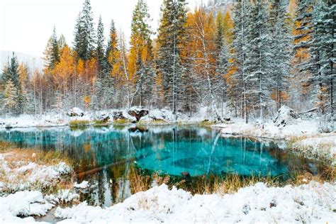 Blue Geyser Lake In Altai Mountains Siberia Russia Stock Image