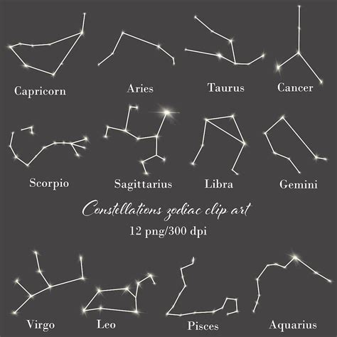 Zodiac Constellations Clipart Png Astrology Horoscope Etsy Canada