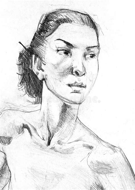 Portrait Naked Girl Drawing Pencil Stock Illustrations Portrait