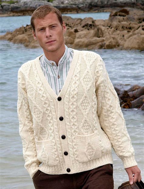 Men S Chunky Cable Knit Cardigan Wool Cardigan Aran Sweater Market