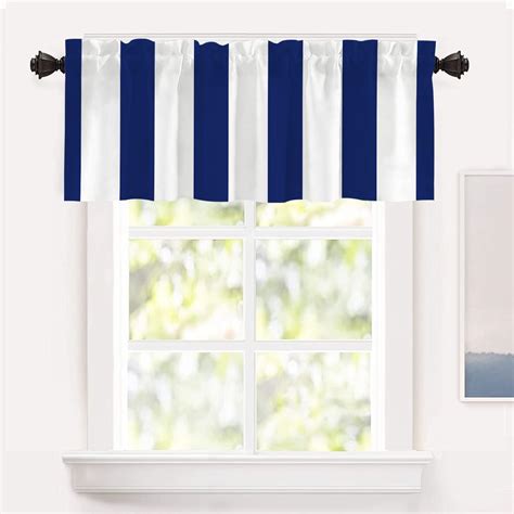 Shrahala White Blue Striped Kitchen Valances Half Window