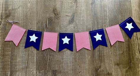 Patriotic Pennant Banner Red White And Blue Pennant Banner Etsy