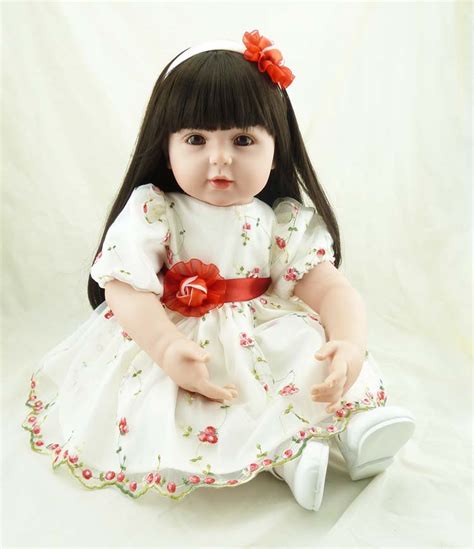 22inch Silicone Babies Doll Toys Long Hair Toddler Girl
