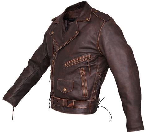 9599 Mens Brando Style Brown Motorcycle Jacket Armored Leather