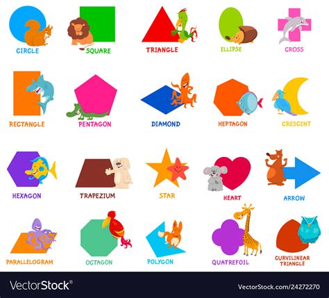 Basic Geometric Shapes For Kids With Animals Vector Image