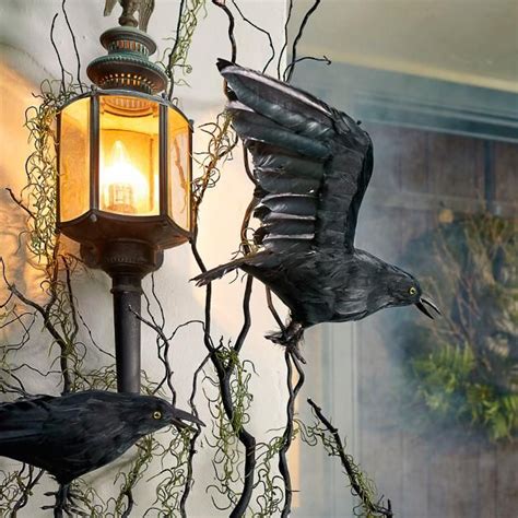 Black Crows Set Of Four Grandin Road Chic Halloween Decor Halloween Outdoor Decorations