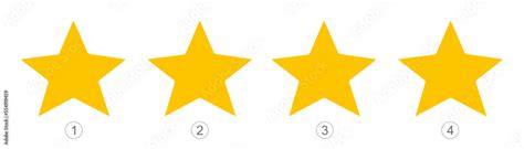 Set Of 4 Gold Star Icons For Rating Isolated On White Background