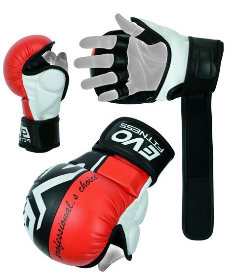 evo leather mma gloves kick boxing quick wrap sparring grappling cage fighting ebay