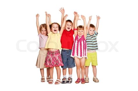 Group Of Little Children Raising Hands Stock Image Colourbox