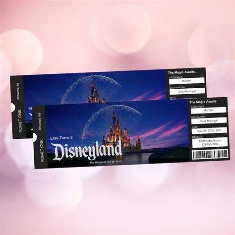 Disneyland Ticket Invitation Printable Editable In Canva Etsy