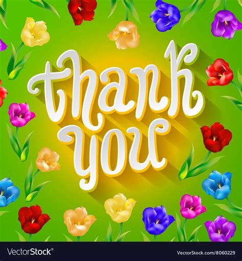 Thank You Bright Cartoon Card Made Of Flowers Vector Image