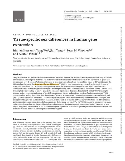 Pdf Tissue Specific Sex Differences In Human Gene Expression