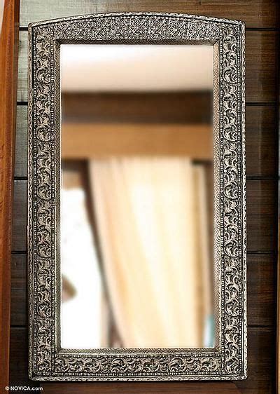 Fair Trade Mirror Hand Craftd Repousse Brass Nickel Luxury