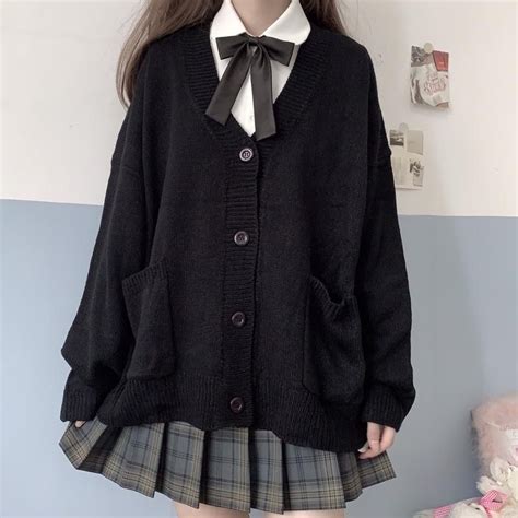 Japan School Sweater Spring Autumn 100 V Neck Cotton Knitted Sweater