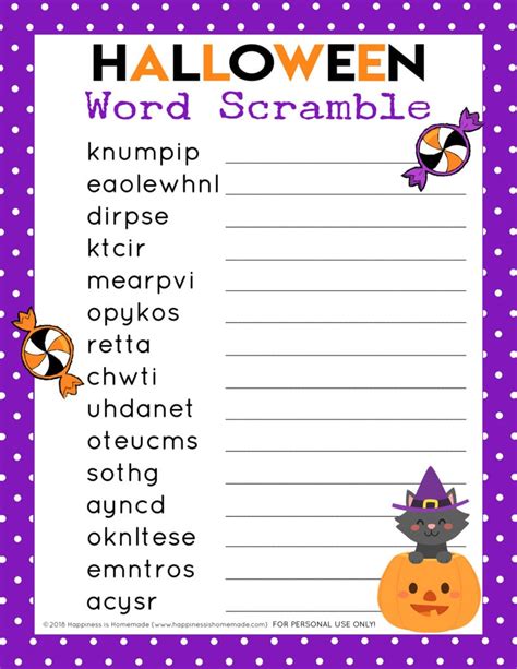 Halloween Word Scramble This Printable Halloween Word Scramble Game