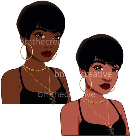 Craft Supplies And Tools Black Woman Art 2 Png Files Ms Pixie Short Hair Pixie Cut Black Woman