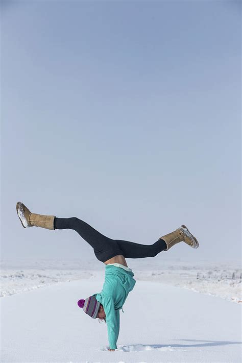Girl Does Handstand In The Snow Of Roy Photograph By Alexandra Simone