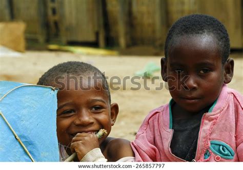 Happy Poor African Boys Smiling Malagasy Stock Photo 265857797