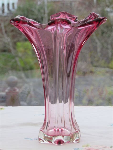 Vintage Pink Glass Vase Retro Coloured Glass Vase Mid Etsy Uk Pink Glass Vase Colored Glass