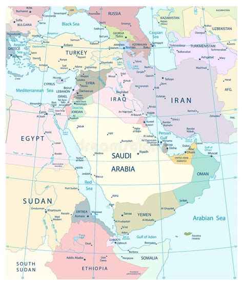 Carte De Moyen Orient Et Dasie Du Sud Ouest Illustration De Vecteur