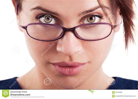The Face Of A Beautiful Woman Wearing Glasses Stock Photo