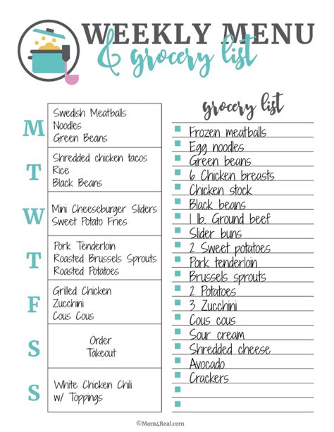 Printable Weekly Menu Planner And Grocery List Mom 4 Real