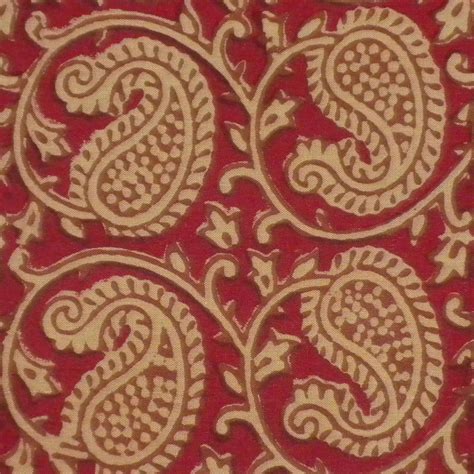 Hand Block Print Cotton Fabric Beige Paisley Indian By Pallavik