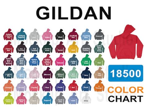 Gildan 18500 Color Chart Unisex Hooded Sweatshirt Color Etsy