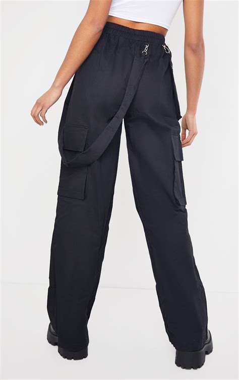 Black Zip Pocket Detail Straight Leg Cargo Trousers Prettylittlething