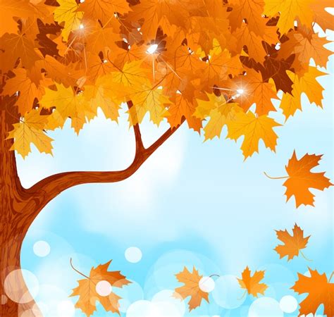 Premium Vector Autumn Tree Maple Leaves Against The Blue Bright Sky