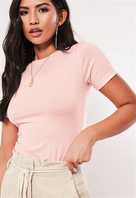 Pink Fitted Crew Neck T Shirt Missguided Ireland