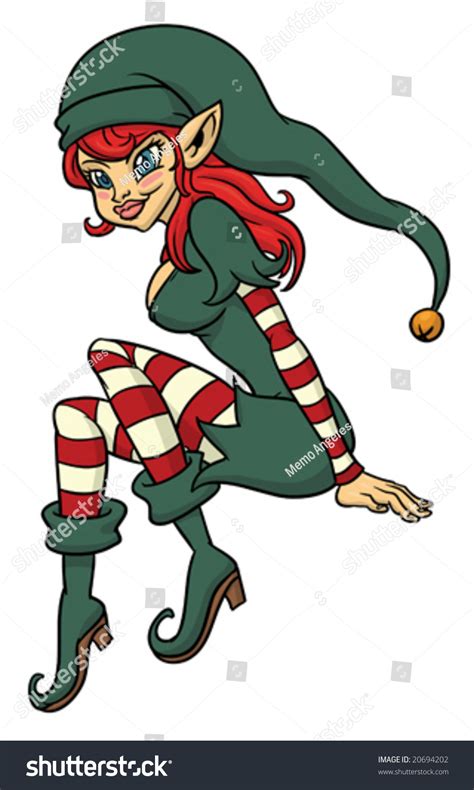 Sexy Cartoon Christmas Elf In A Sitting Position Stock Vector Illustration 20694202 Shutterstock