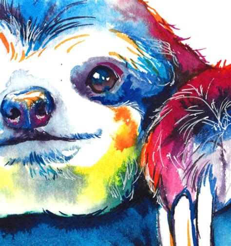 Colorful Sloth Art Print Of Original Watercolor Painting Etsy