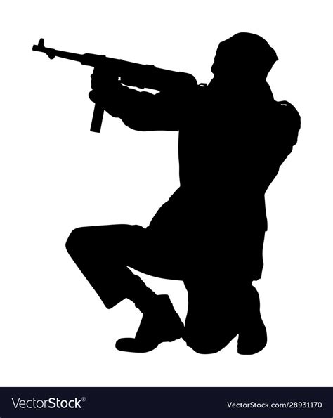 Ww2 Army Soldier With Rifle In Battle Silhouette Vector Image