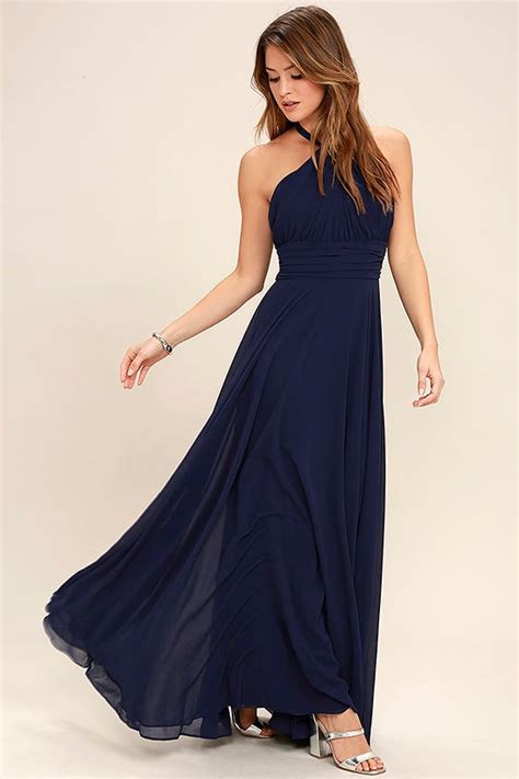 Elegant Navy Blue Dress Maxi Dress Halter Dress Halter Maxi
