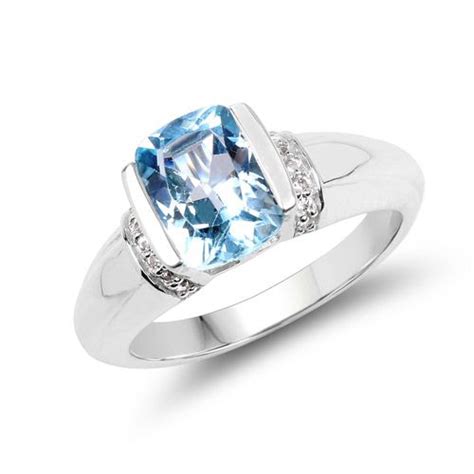 208 Carat Genuine Blue Topaz And White Topaz 925 Sterling Silver Ring