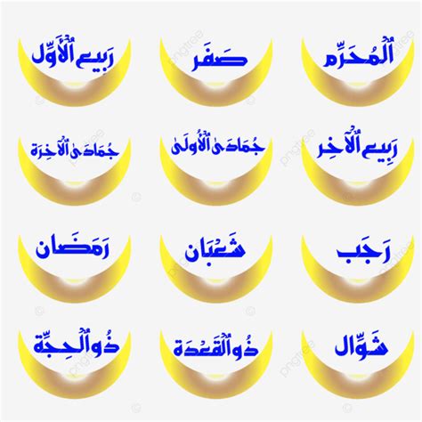 Gambar Nama Bulan Islam Dengan Bentuk Bulan Dalam Warna Emas Vektor