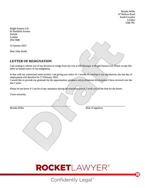 Free Resignation Letter Template And Faqs Rocket Lawyer Uk